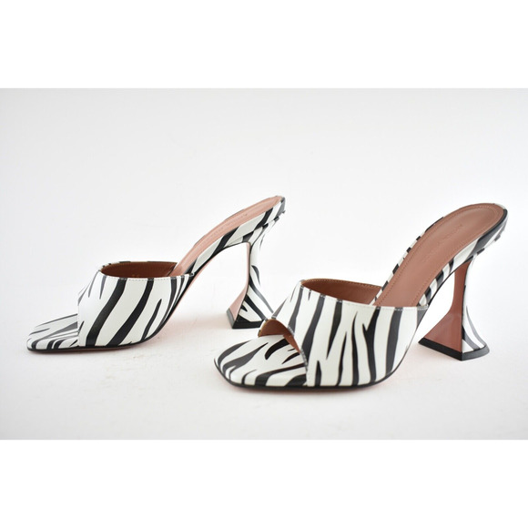 Amina Muaddi Lupita Slipper Zebra Black White Backless Slide Sandal Heel Pump 36 - Picture 9 of 12